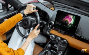 A car interior integrated with Sheila, Smart Eye's AI Co-Driver based on Generative AI
