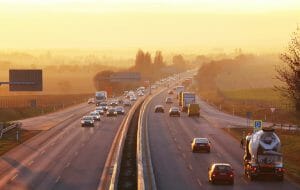 Traffic on a highway at senset