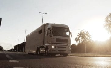 An image from below of truck driving down a road