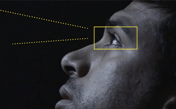 Man with metric over eye